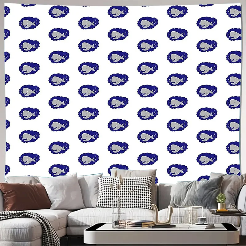 Tapiz de ola de mar, colgante de pared de vida marina, decoración natural azul, división de habitación de ambiente de playa, decoración costera para el hogar, escena subacuática tranquila