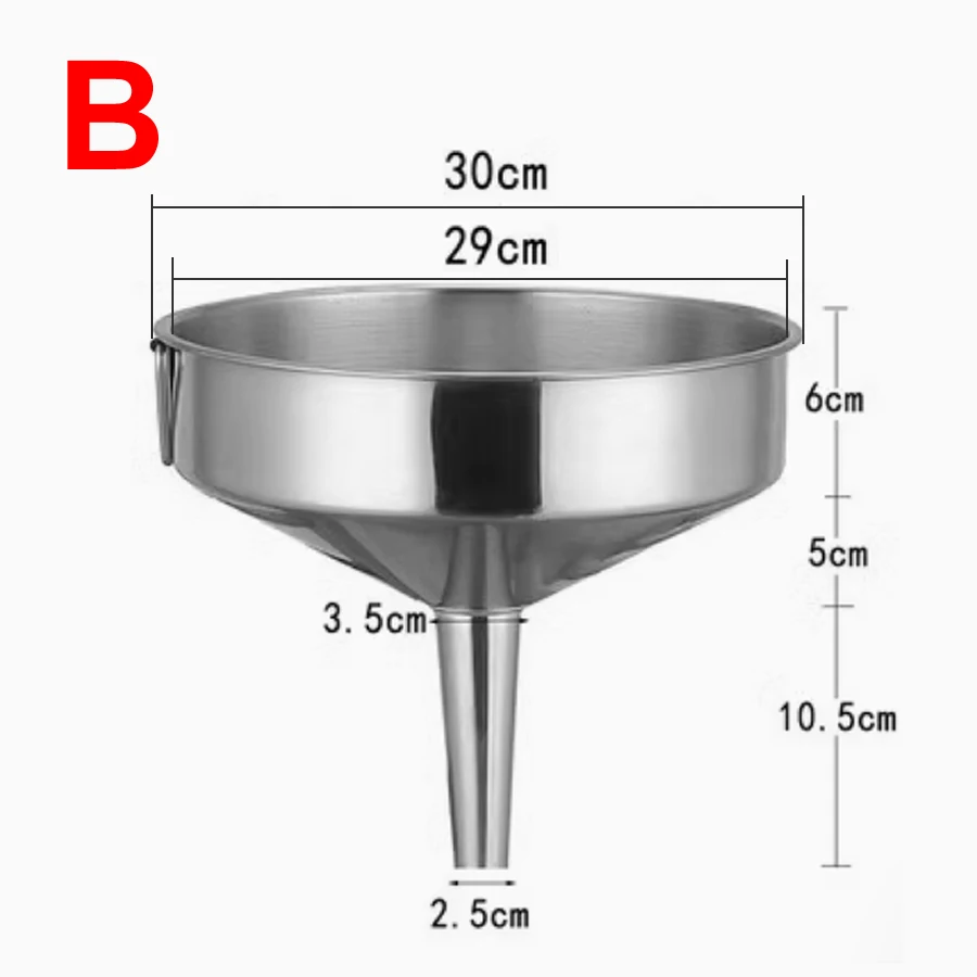 Funnel Stainless Steel 304 Thickening Wide-bore Conical Funnel Wine Funnel Oil Funnel 23cm 30cm