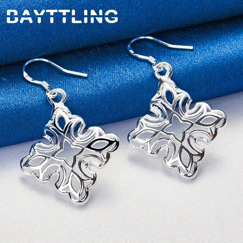 

Original 925 Sterling Silver Earrings Women Fashion 42MM Hollow Square Earrings Party Wedding Gift Jewelry Accessories