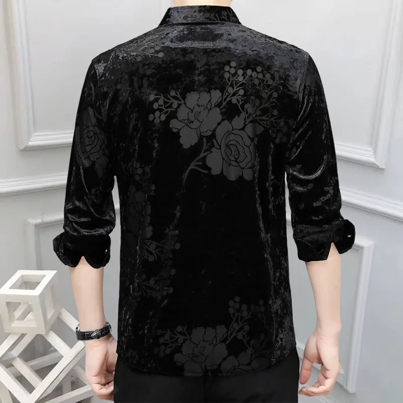 See Through Flower Shirts Men Business Office Shirt Casual Shirts Long Sleeve Camisa  Chemise Homme Men Shirt High Quality