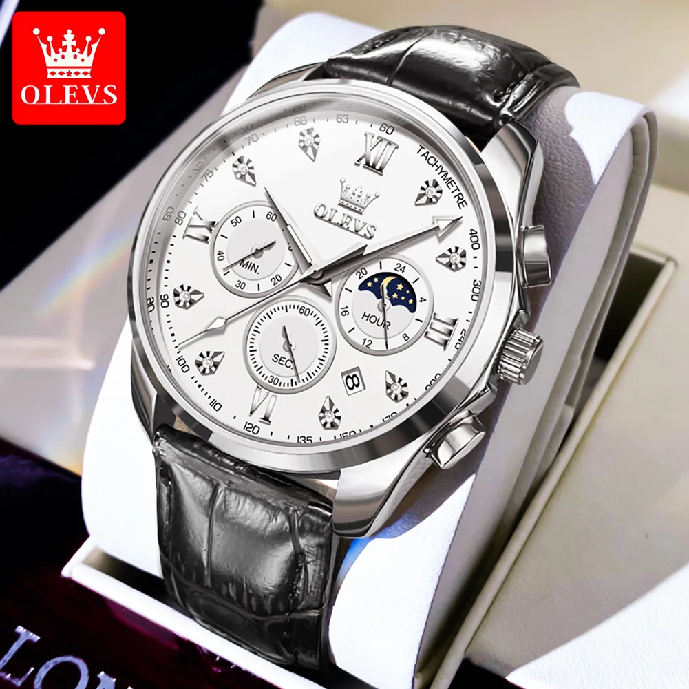 

OLEVS мужские часы повседневные модные лучшие бренды многофункциональный хронограф оригинальные наручные часы для мужчин водостойкие фазы Луны дата