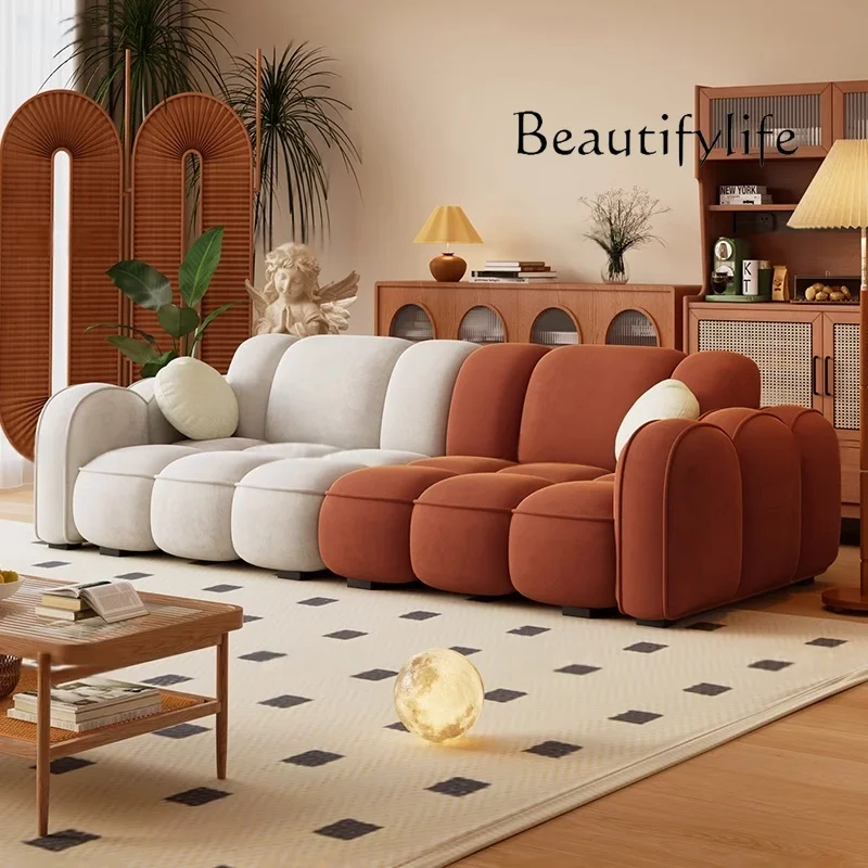 French retro style biscuit sofa small apartment designer home living room straight row fabric sofa