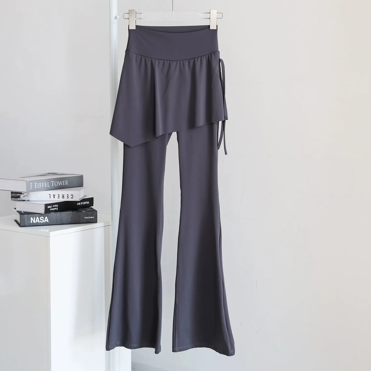 Fake Two-Piece Pantskirt Yoga Flared Pants Women's Sheer-Look Drawstring High-Waist Butt-Lifting Sports Fitness Pants for Women