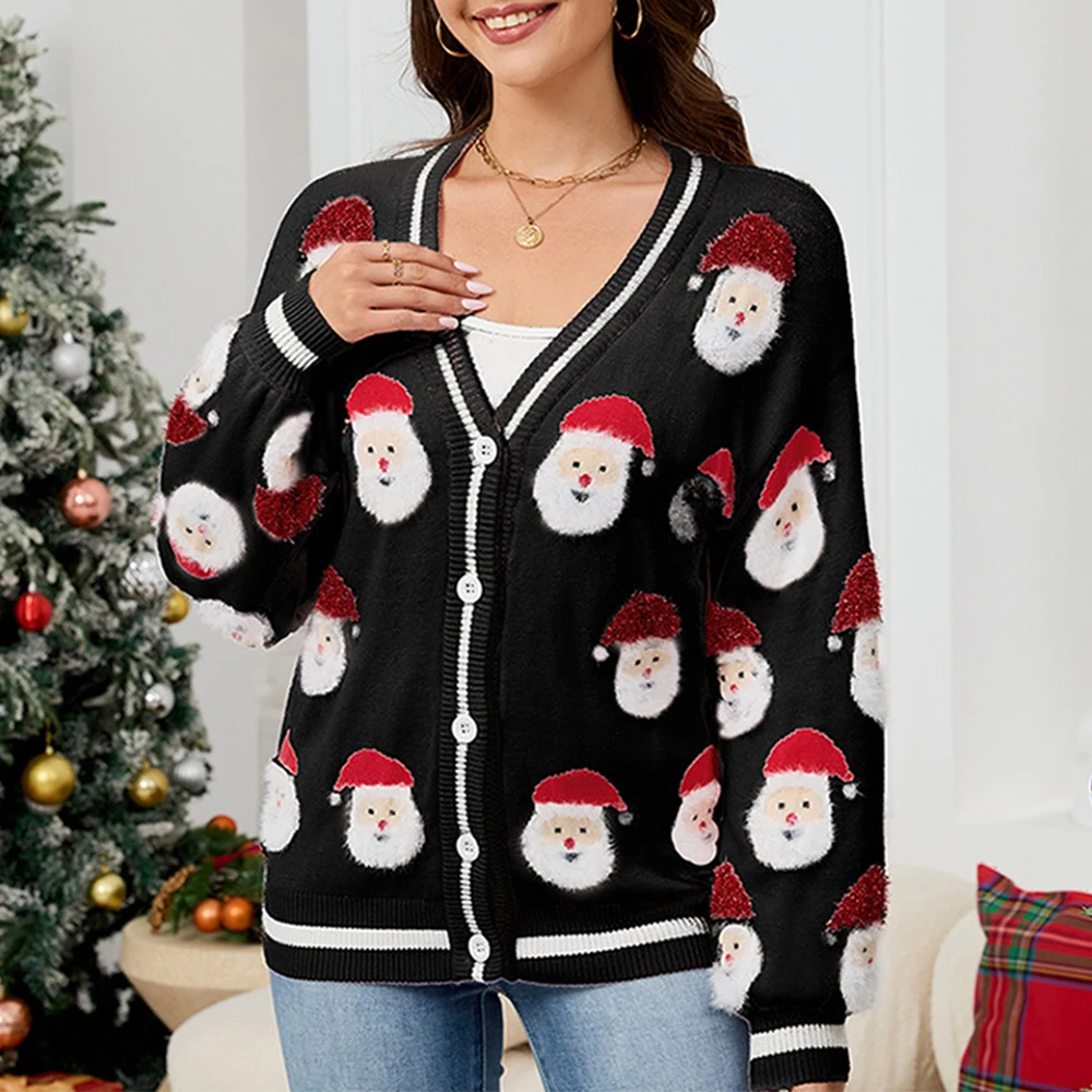 سترة عيد الميلاد غير الرسمية سترة مفتوحة المرأة أزياء Transoceanic الأزهار التطريز محبوك أعلى عيد الميلاد تريكو