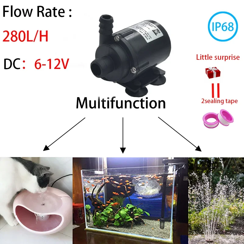 

Ultra small DC brushless water pump 280L/H low power consumption and high efficiency rockery water landscape pet water dispenser