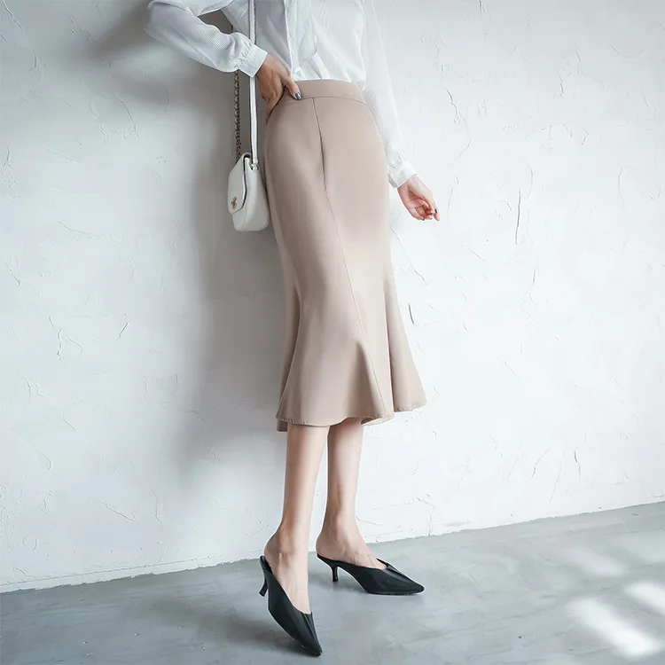 women solid quality satin midi skirt vintage side zipper office ladies elegant chic A-line skirts