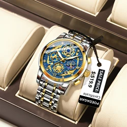 POEDAGAR Luxury Man Watch Chronograph Date Stainless Steel Men Wristwatch Waterproof Luminous Fashion Sport Men's Quartz Watches