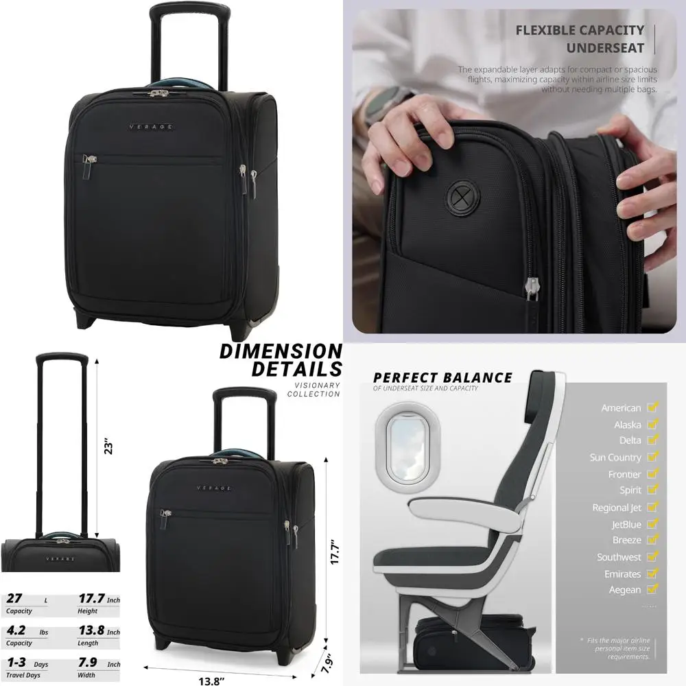 Bolsa de equipaje de mano expandible Softside con ruedas para viajes cortos, ideal para aviones y aerolíneas