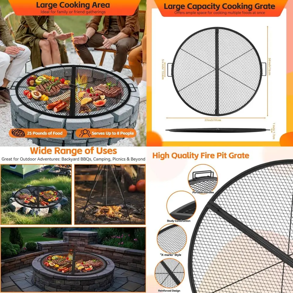 

Усиленная переносная круглая решетка для кемпингового гриля с опорным каркасом - 30 дюймов, оборудование для приготовления пищи на открытом воздухе
