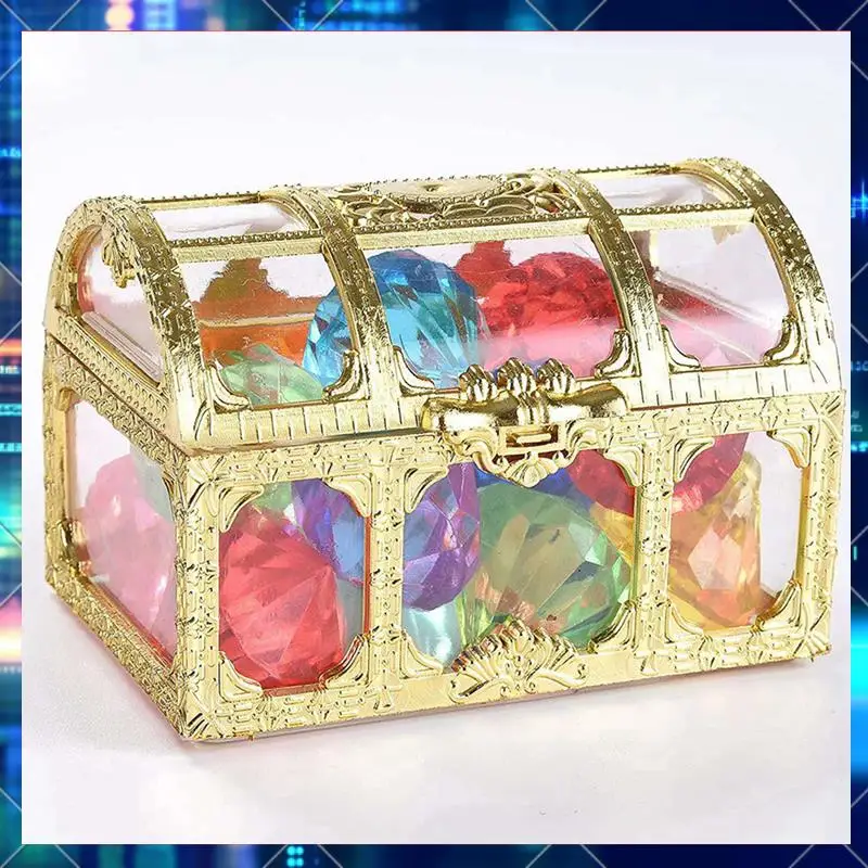 

24Pcs Diving Gem Pool Toys Include Colorful Diamonds Set Dive Toy Treasure Chest Underwater Swimming Toy Gem Pirate Box-AA02