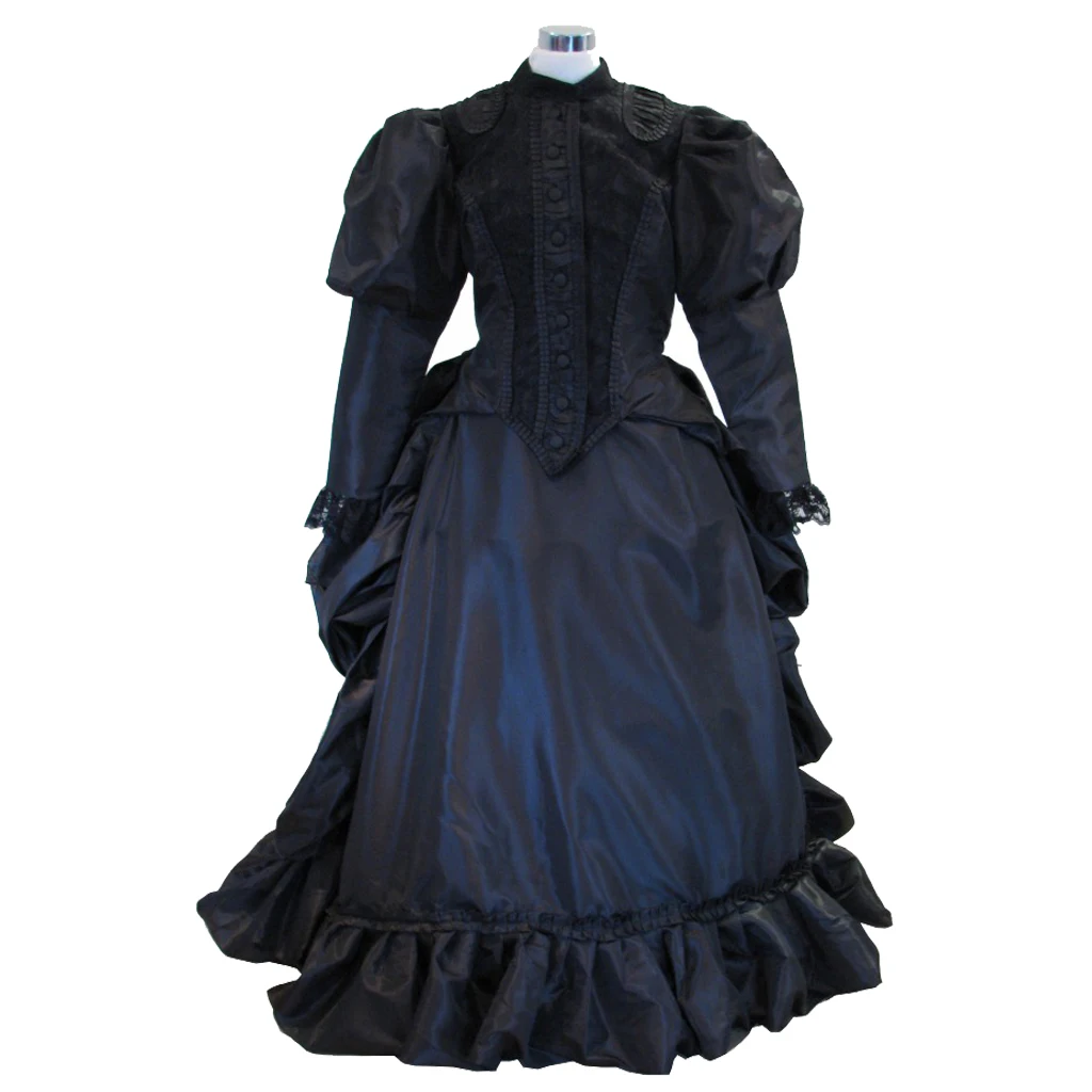 Victorian Black Mourning Dress Victorian Black Bustle Ball Gown Gothic Vampire Steampunk Dresses Queen Princess Black Dress