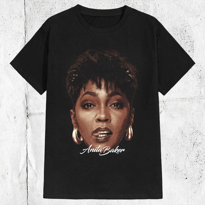 80s Anita Baker Singer Band T-shirt ,Graphic Short Sleeve Crew Neck Cotton T-Shirt