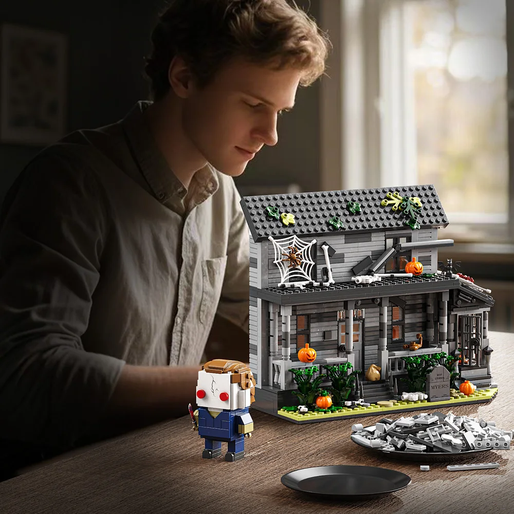 فيلم رعب الهالوين - مجموعات مكعبات بناء الشكل والمنزل، لعبة بناء الديكور القابلة للجمع، لعبة البناء الإبداعية، 780 قطعة #4