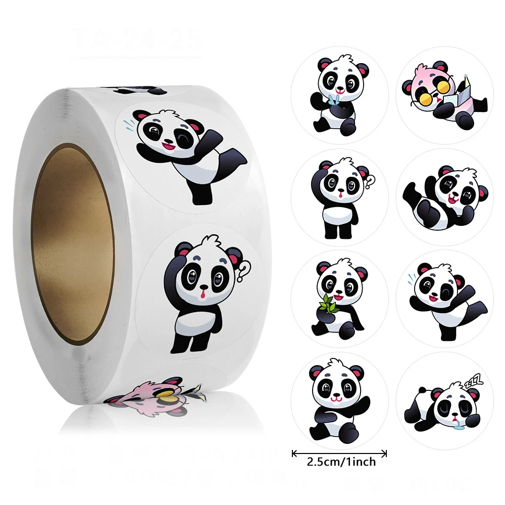 500pcs Cute Cartoon Panda Stickers 1inch Reward Sticker for Kids Gift Wrapping Decor Envelope Sealing Labels Stationery Stickers