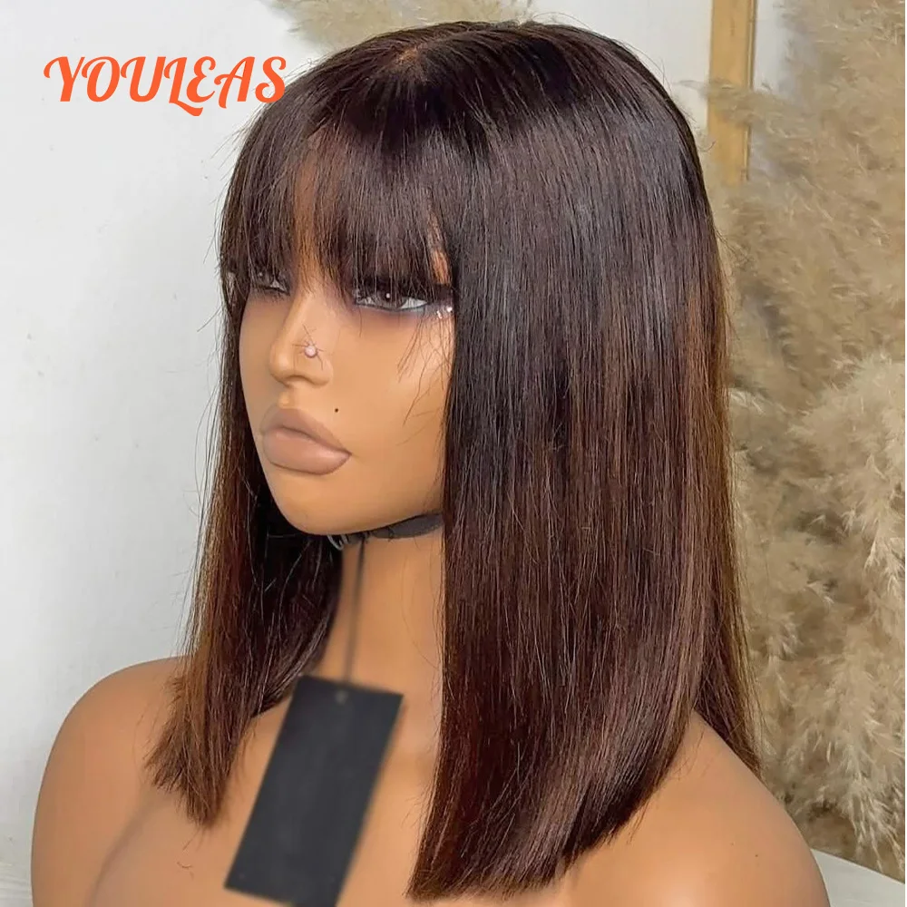 

Honey Blonde 1b/4 Color Wig Glueless Human Hair Ready To Wear Highlight 13x6 Bone Straight Transparent Lace Front Wig With Bangs