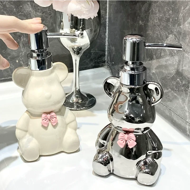 Creative Cute Bear Shampoo Dispenser, Bowknot Ceramic Lotion Bottle, Home Kitchen, Bathroom Accessories, Separate Bottles