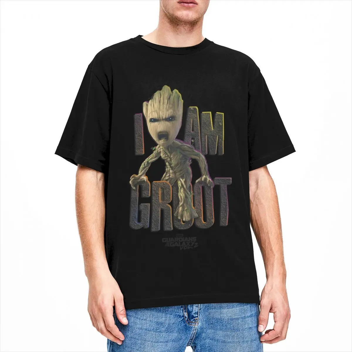تي شيرت Marvel Guardians Vol.2 I AM GROOT لطيف غاضب من القطن تي شيرت جديد للرجال Y2K نمط غير رسمي بأكمام قصيرة تي شيرت علوي