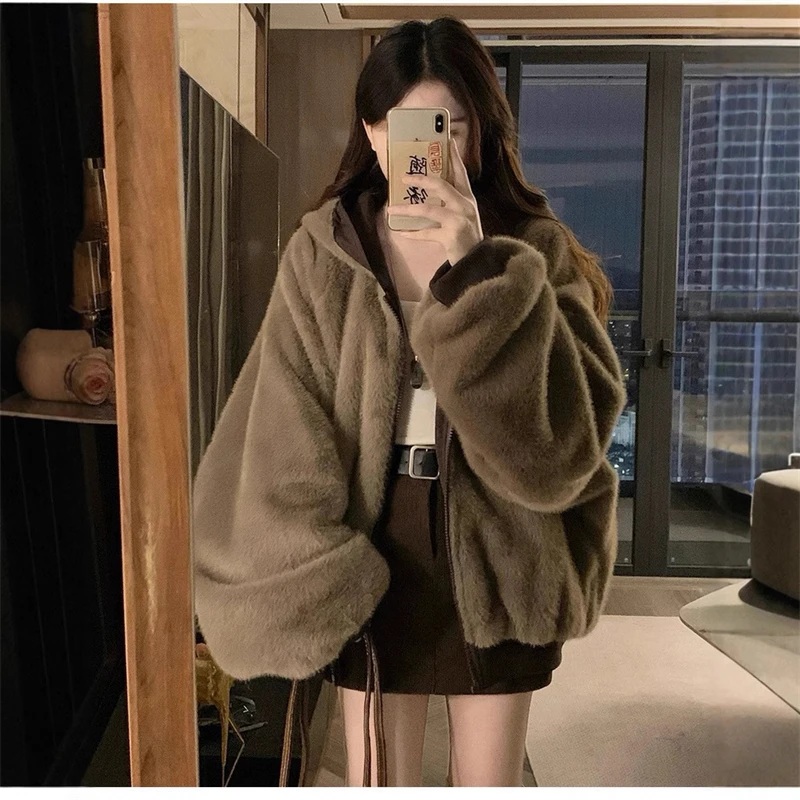 Plus Velvet Thick Warm Winter Double Sided Wearable Parka Coats Fleece Hooded Casual All-match Loose Women Cotton Padded Jackets