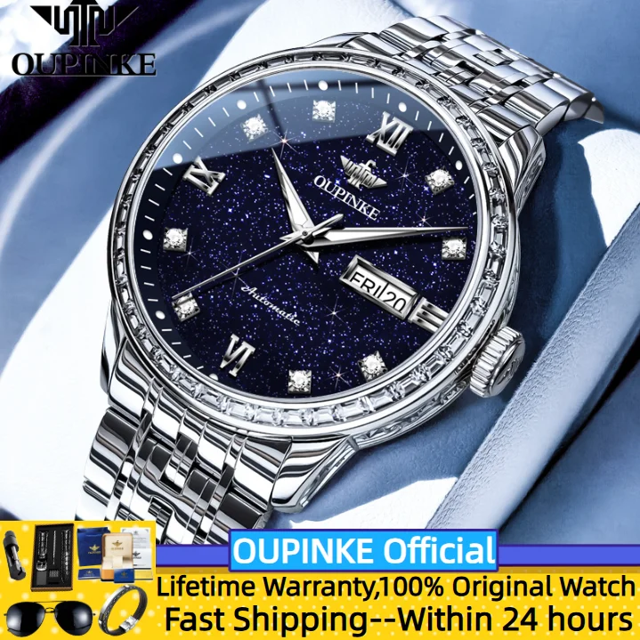 

OUPINKE Original Luxury Watches Man Synthetic Sapphire Mirror Stainless steel Automatic Mechanical Watch NEW 3258