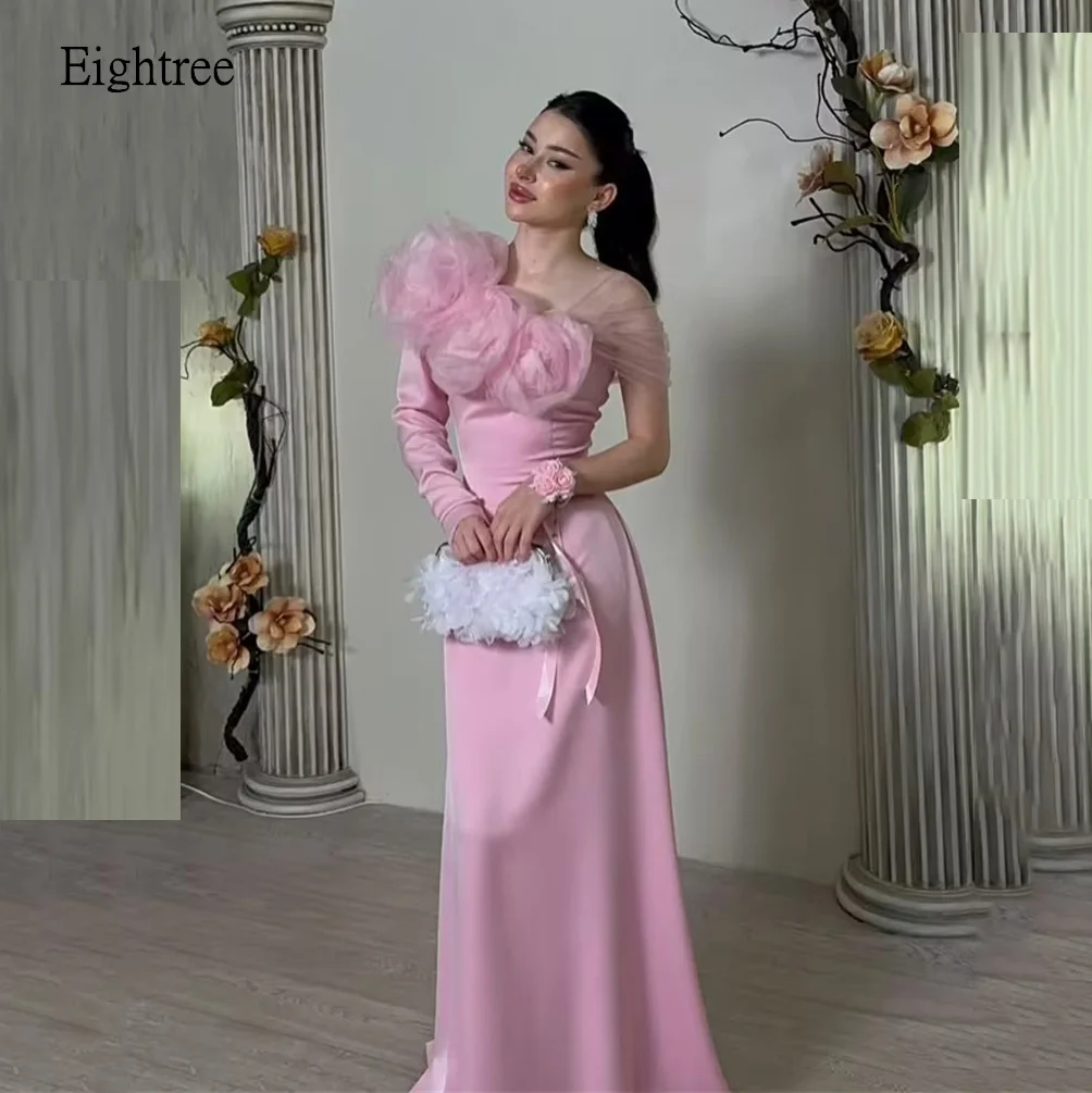 Вечернее платье Eightree Formal розового цвета с одним открытым плечом, фасон «русалка», с 3D цветами, длинными рукавами, для выпускного вечера, в пол, на заказ