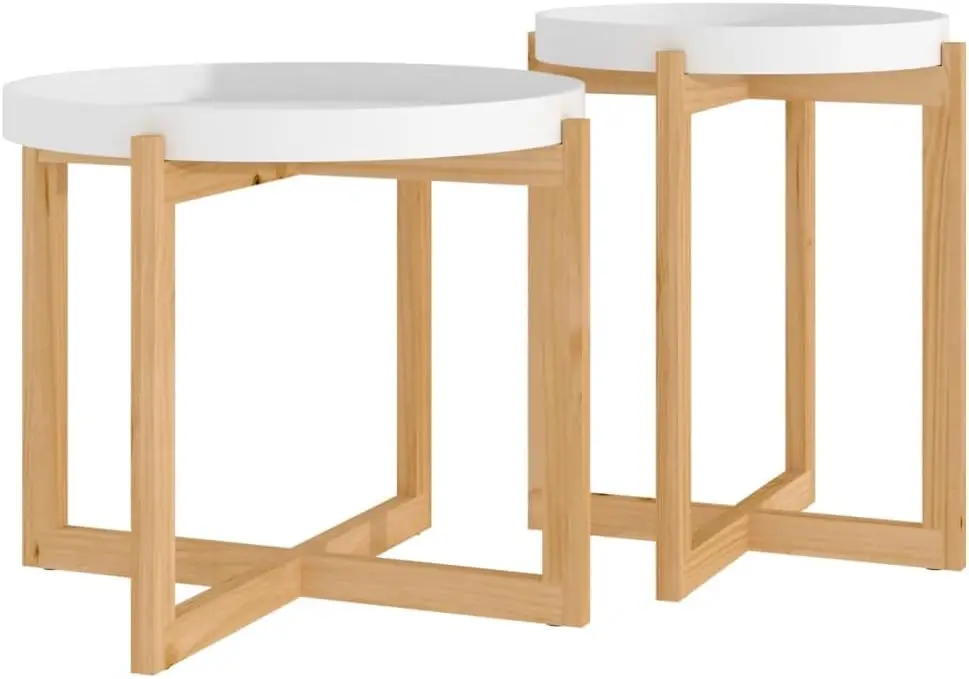Coffee Tables Cocktail Table Dim Sum Table Dining Table Bedside Table 2 Pcs White Engineered Wood And Solid Wood Pine Suitable