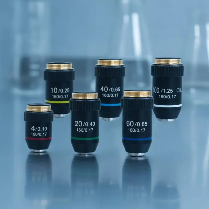 Klarbildgebendes Mikroskop-Objektiv 195 Schwarz Achromatisch 4X-100X für die Beobachtung biologischer Proben im Labor – Detail 3