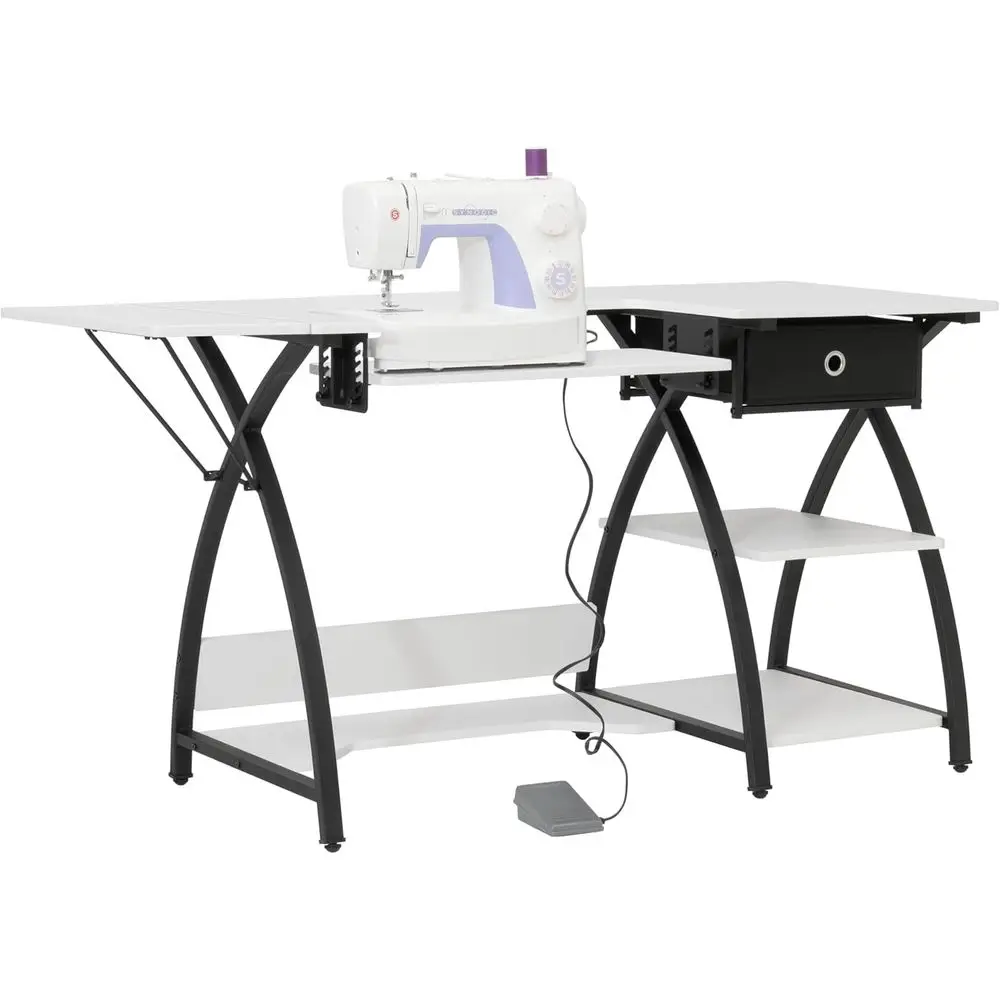 Hobby and Sewing Table with Storage and Shelves - Ideal for Computer Use
