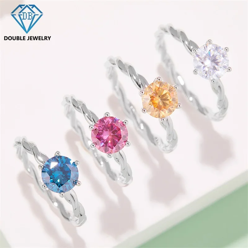 Double Jewelry Special design white Gold yellow blue pink moissanite ring S925 sterling silver ring for women gift fine jewelry