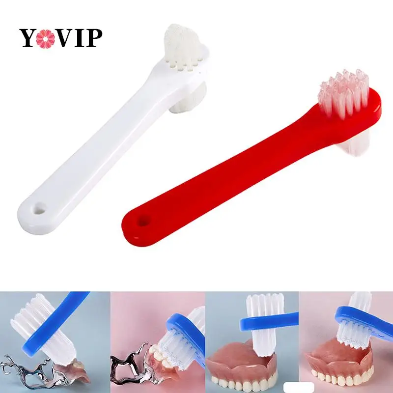 

1PC T-shape Denture Dedicated Brush Orthodontic Toothbrush Dual Head False Teeth Brushes Cleaner Adult Student Teeth Whiteing