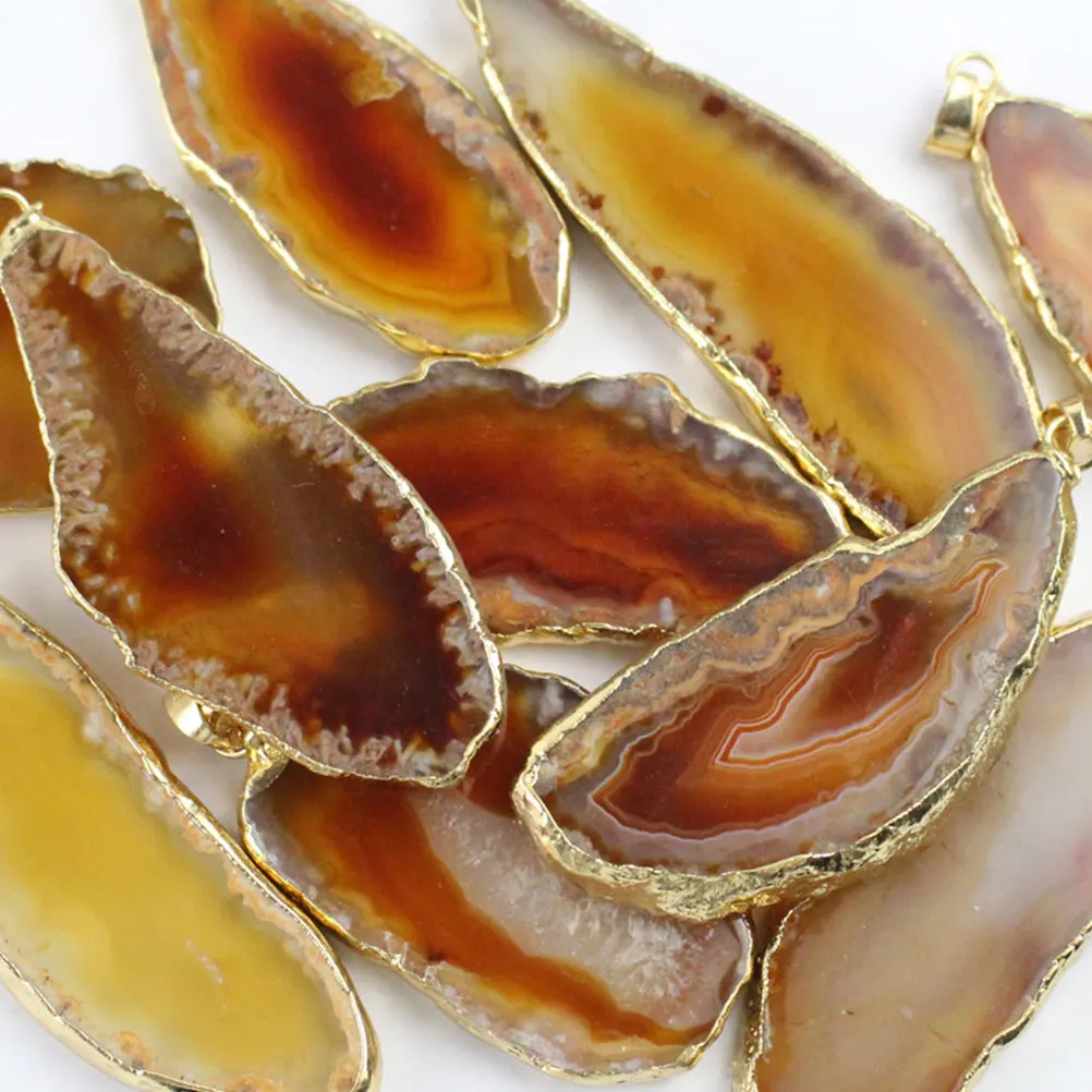 

3 Pcs Gold-wrapped Agate Hanging Decoration Stone Pendant Accessories DIY Charm