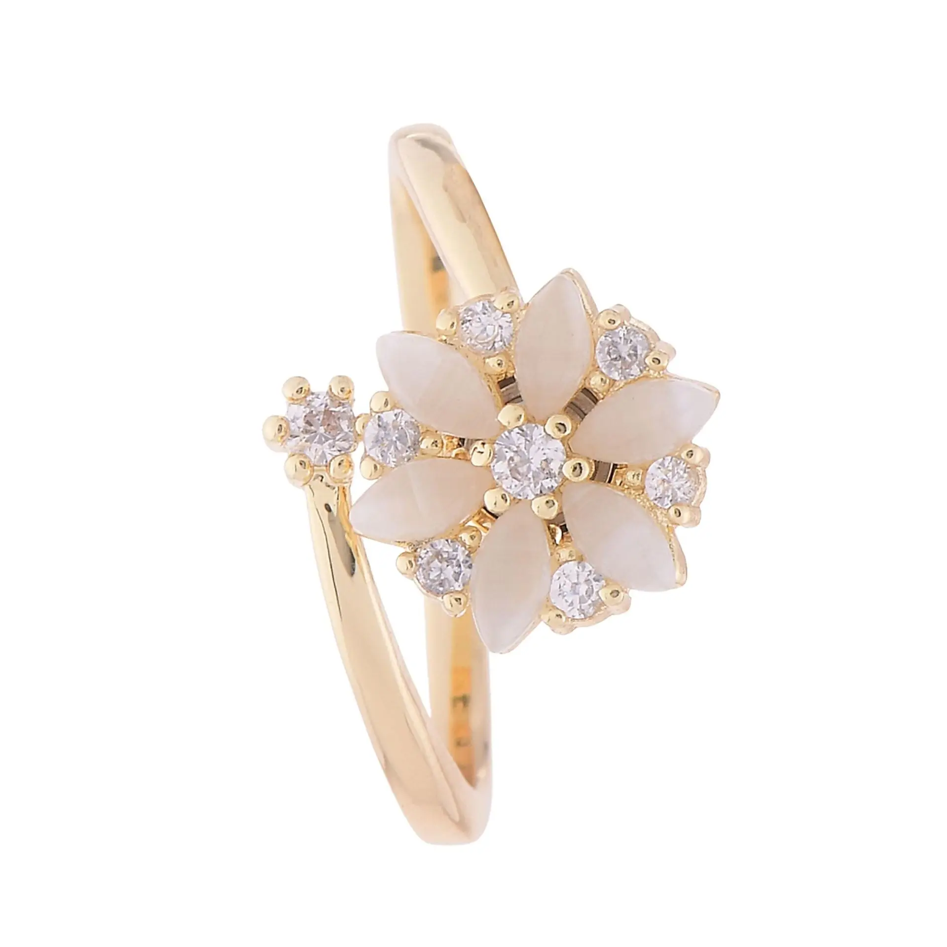 

Легкое роскошное нишевое нежное открытое кольцо с цирконом и цветком опала, простое вращающееся кольцо с милым темпераментом