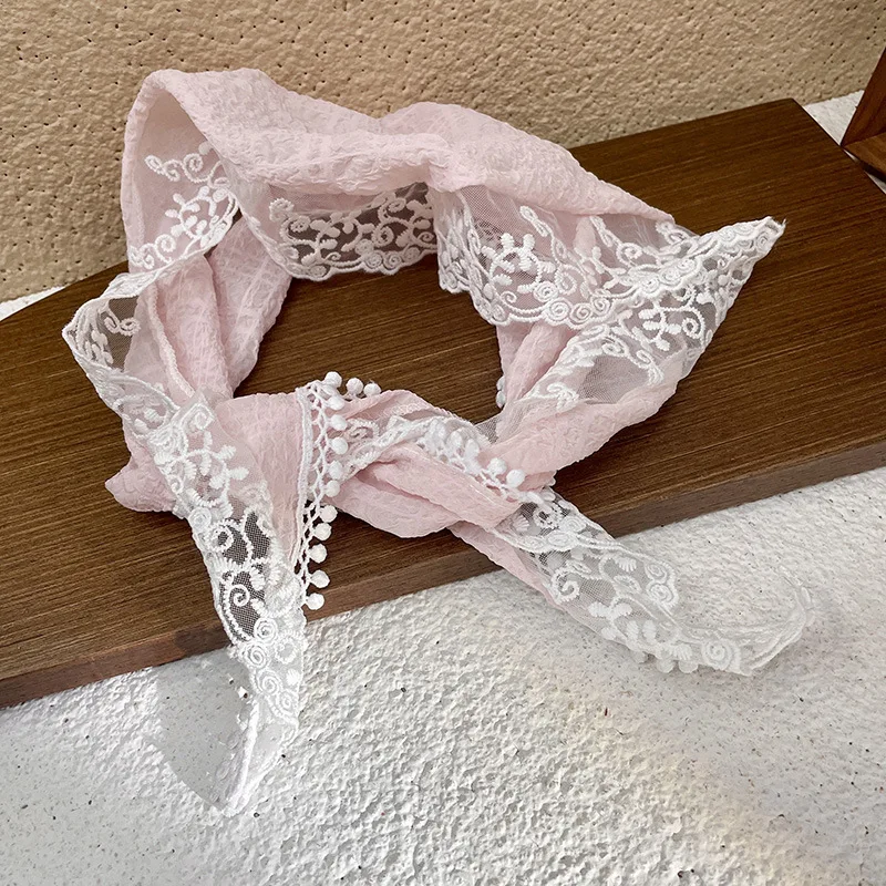 Girl French Ribbon Lace Flower Beige Retro Decorative Headband Rural Retro Scarf Ribbon