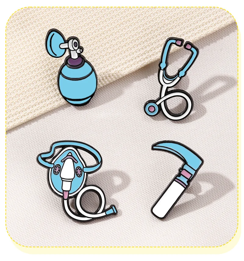 Creative Medical Cartoon Brooch Lapel Pin Stethoscope Breath Mask Medical Devices Laryngoscopes Doctor Metal Badges Jewelry Gift view 3