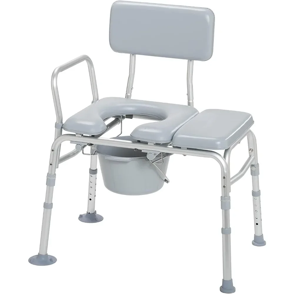 Transfer Bench Commode Chair for Toilet with Padded Seat 2-in-1 Commode-Transfer Bench Adjustable Weight Capacity 400 Lbs