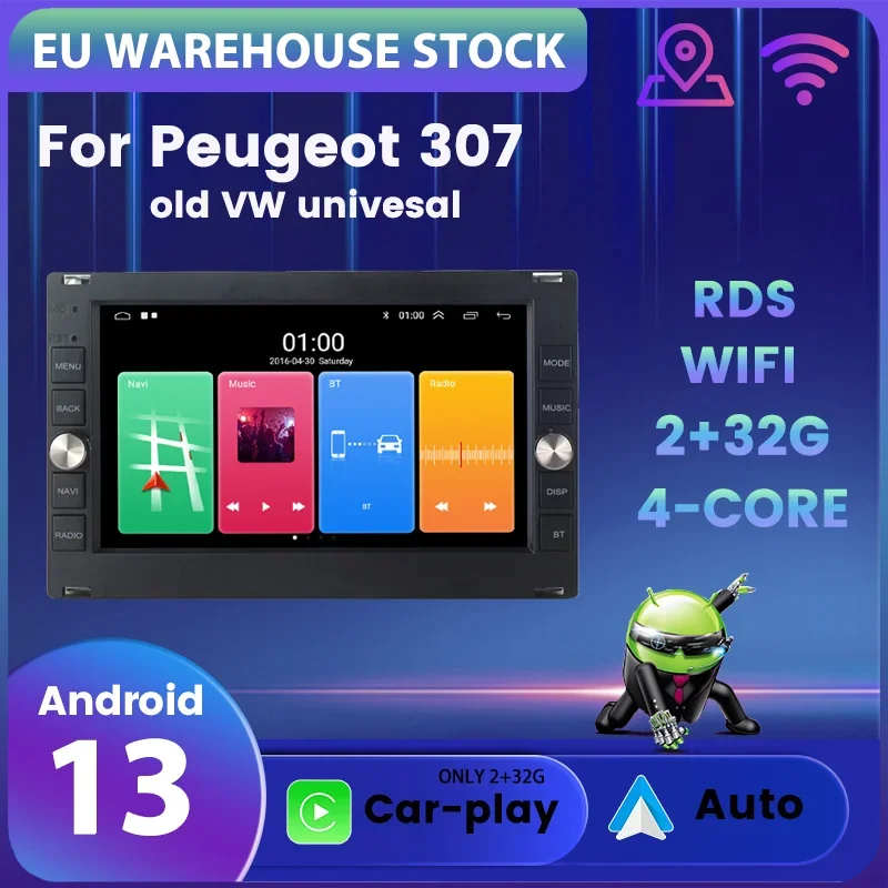 Android 13 Carplay Auto Car Radio For Peugeot 307 Volkswagen VW Passat B5 MK5 Bora MK4 polo MK3 Golf Transporter Seat Ibiza Leon