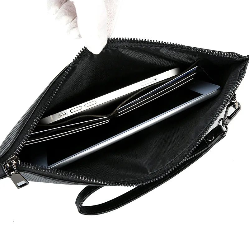 

Trendy Mens Soft Leather Handheld Envelope Clutch Bag Large Capacity for Business Travel