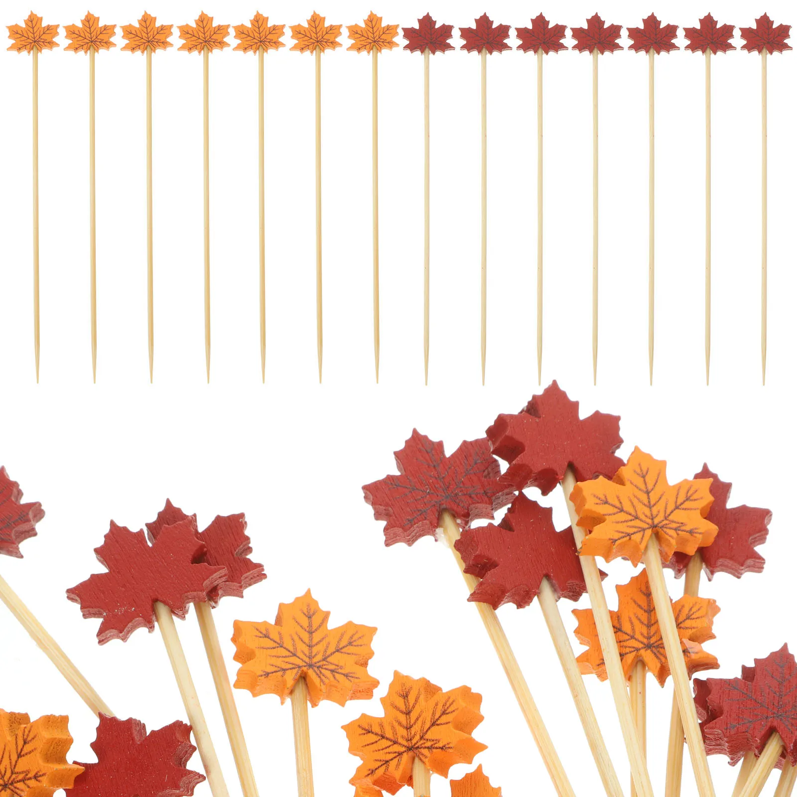 

200pcs Maple Leaf Cocktail Picks Appetizer Toothpicks Party Skewers Bamboo Fruit Decorative Sandwich Fruits Cakes