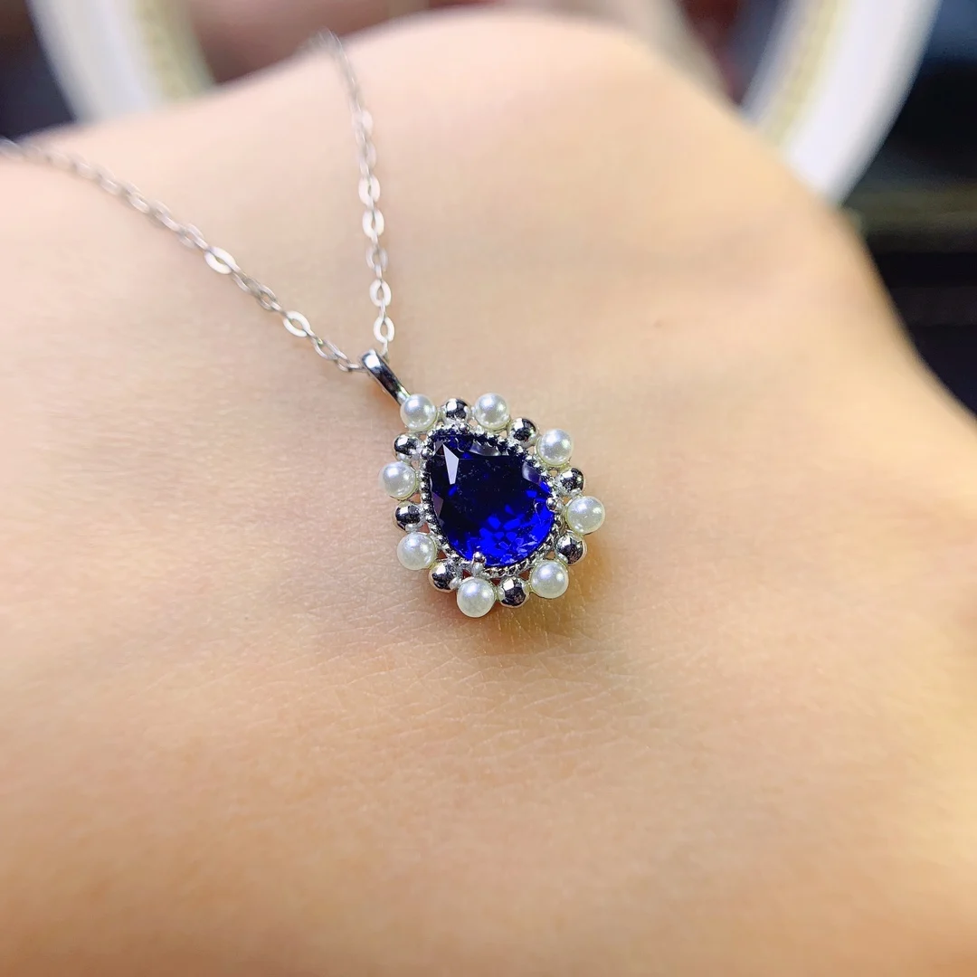Fashion Creative Sapphire Pendant Necklace Hypoallergenic Sterling Silver Necklace Women Original Wedding Jewelry Accessories