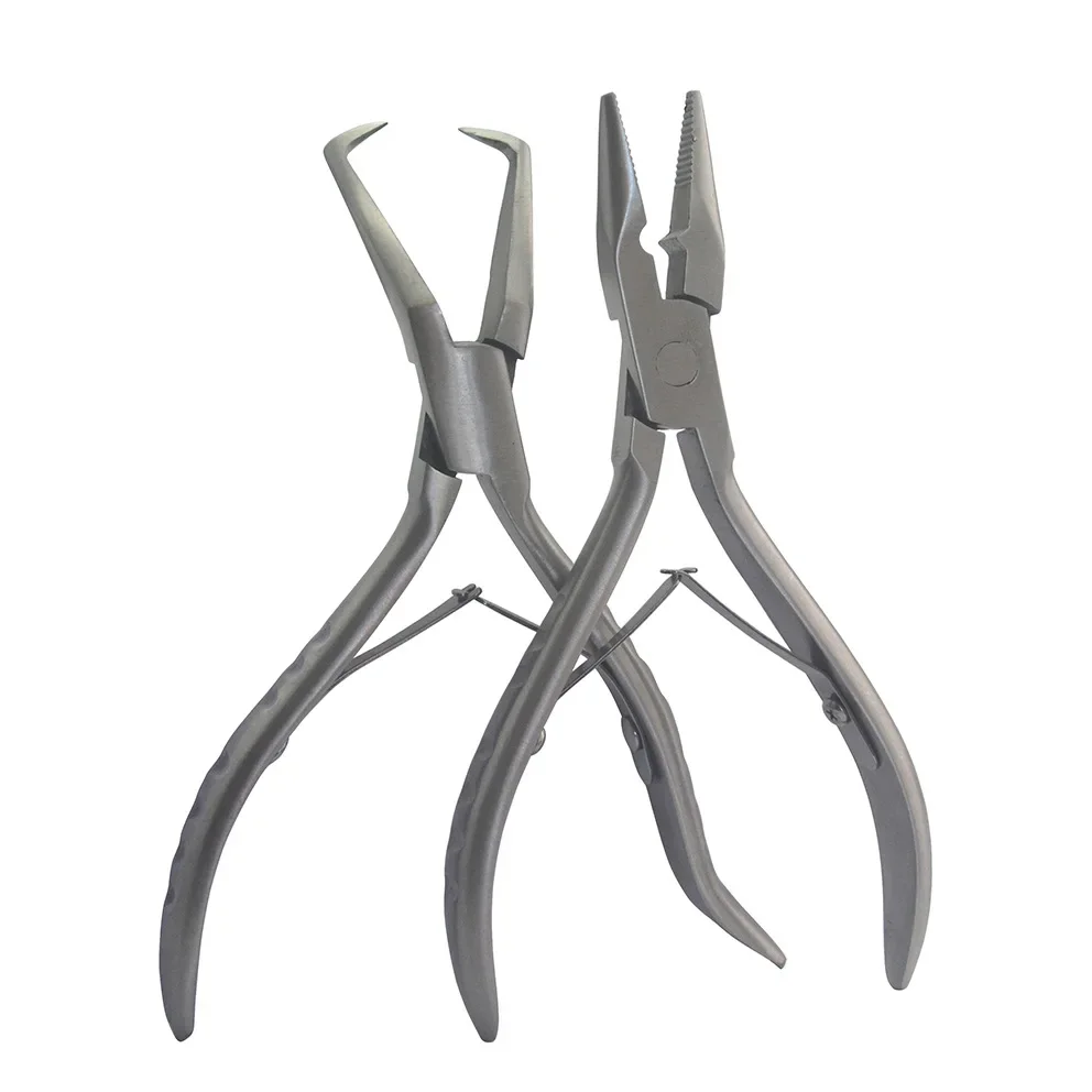 Seventeen-piece set of hair extension pliers, bead stringer, hook pin, small scissors, hair clip, curved hair distribution ring