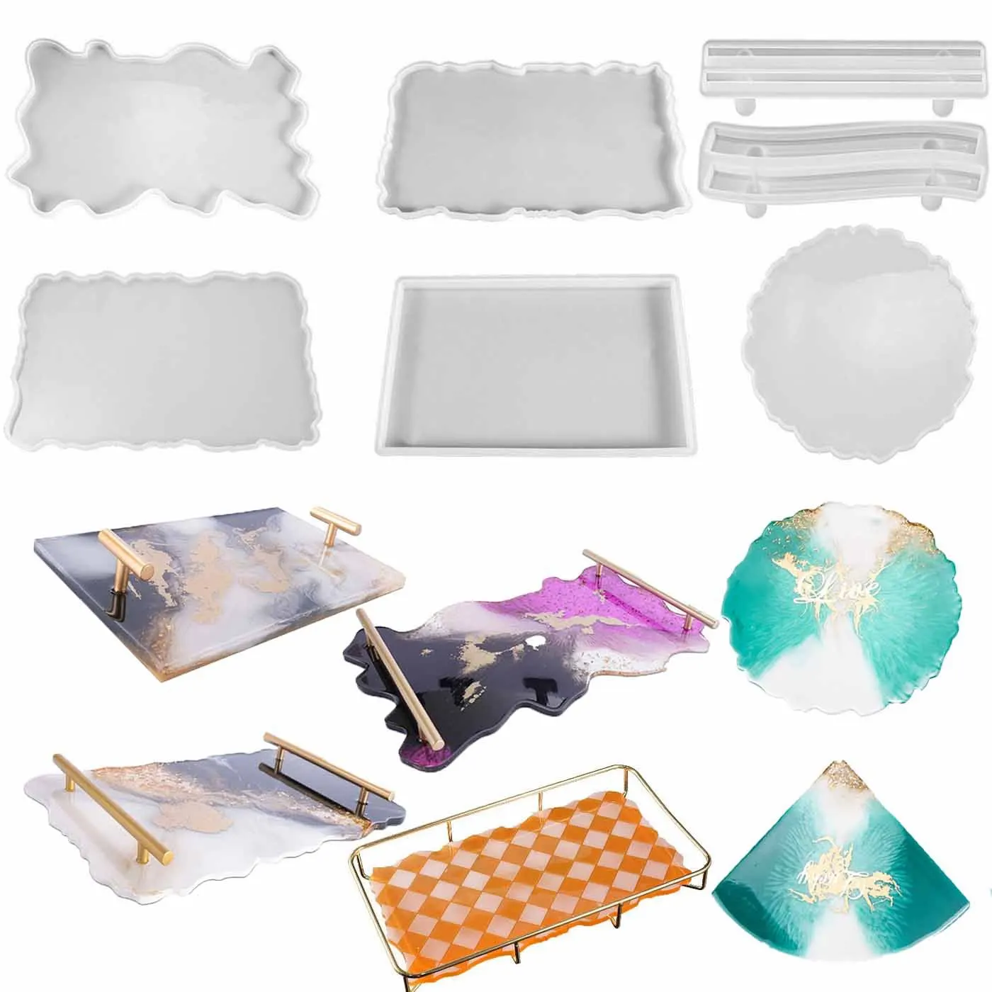 Rectangle Fruit Tray Coaster Handle Silicone Mold Decorative UV Epoxy Resin Tabletop Mold Ornament Jewelry Making Tools Craft