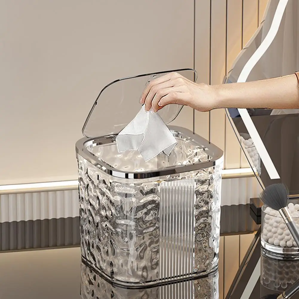 Desktop Garbage Small Trash Bin for Desk Desktop Trash with Pop-up Lid Transparent Glacier Texture Small Bin for Bathroom