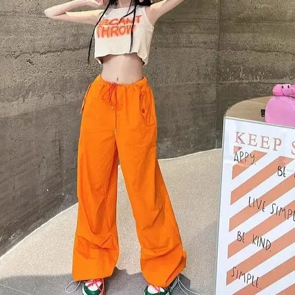 Two-Piece Suit Vest Top High Waist And Leg Pants Vintage Cargo Pants Baggy Trousers Hip Hop Sporty Sweatpants Korean Retro