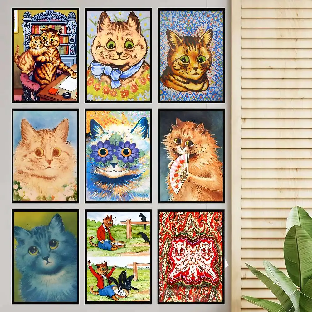 Louis Wain Illustration Exhibition Poster Self-adhesive Art Room Entrance Restaurant Wall Decor Art Painting