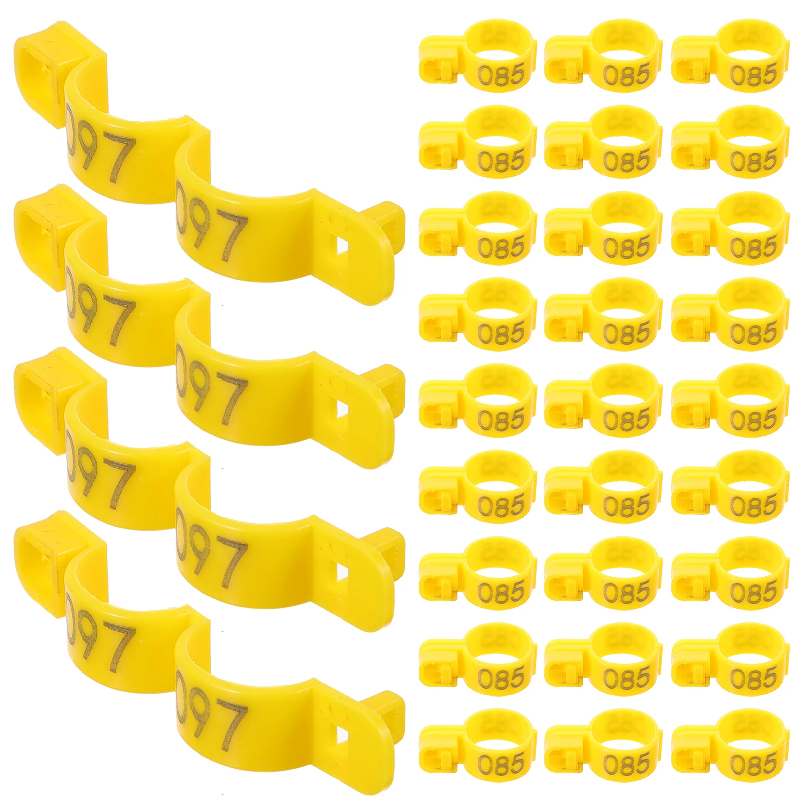 

100 Pcs Chicken Leg Rings Disposable Plastic Yellow Numbered 001-100 Lightweight Poultry Tool Adjustable Bands Identification