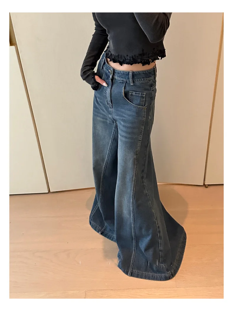 

Fall Women's y2k Scene Vintage style Baggy Flared Jeans Office Wear Korean 2000s Streetwear Fashion Pants 90s Japanese Clothes