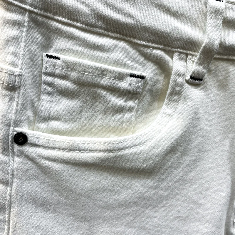 White Casual Denim Shorts Men's Slim Straight2024Summer Thin Fashion Brand Soft All-Match Stretch High-End Cropped Pants