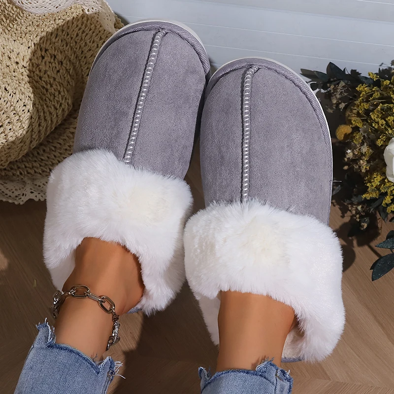 2023 inverno caldo pantofole di pelliccia piatta donna finta pelle scamosciata soffice pelliccia casa diapositive donna Comfort antiscivolo pavimento interno scarpe di cotone