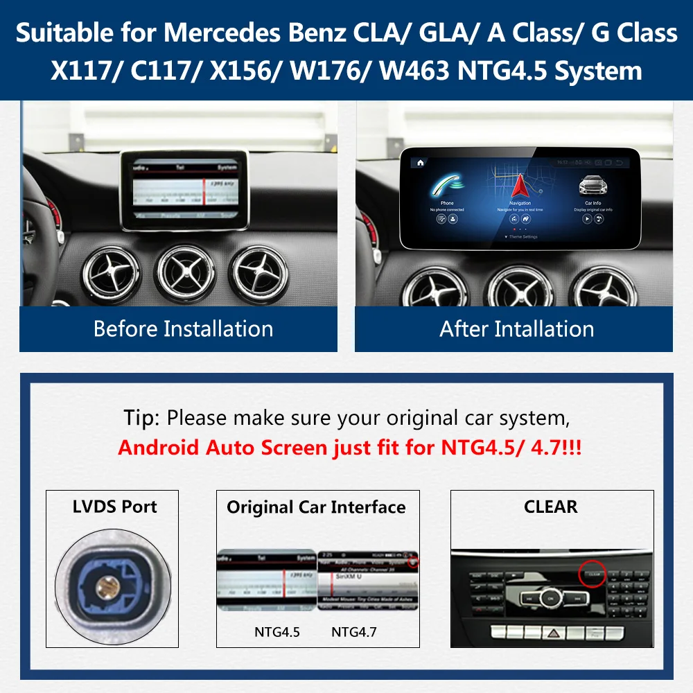 DRIKSWVE Android 13 Auto and CarPlay Screen with Snapdragon 665 8 Core 10.25-inch for Mercedes Benz GLA CLA A Class W176 NTG4.5