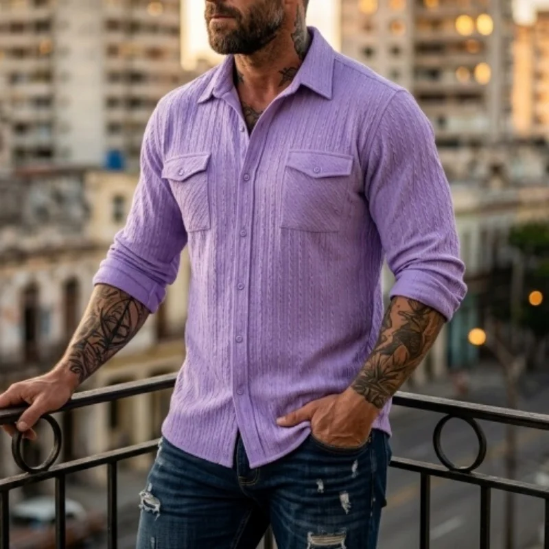 

Autumn Men's Shirts Jacquard Knit Seasonal Shirts Outdoor Commuting Office Wear Men's Streetwear Men's Clothing