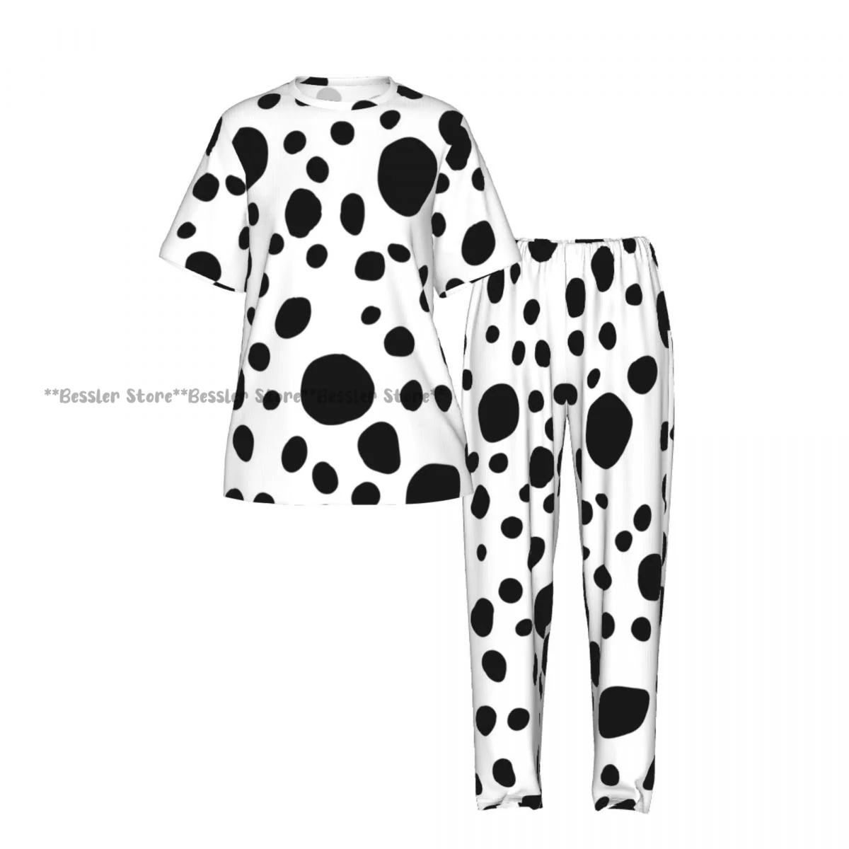 Women Pajama Sets Lounge Sleepwear Abstract Dalmatian Pattern Short Sleeve Nightwear